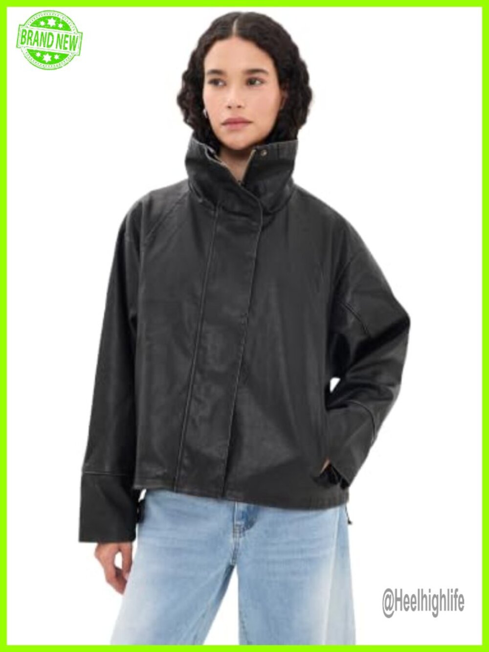 Faux Leather Funnel Neck Jacket - Mid-Weight Snap Zip Moto Casual
